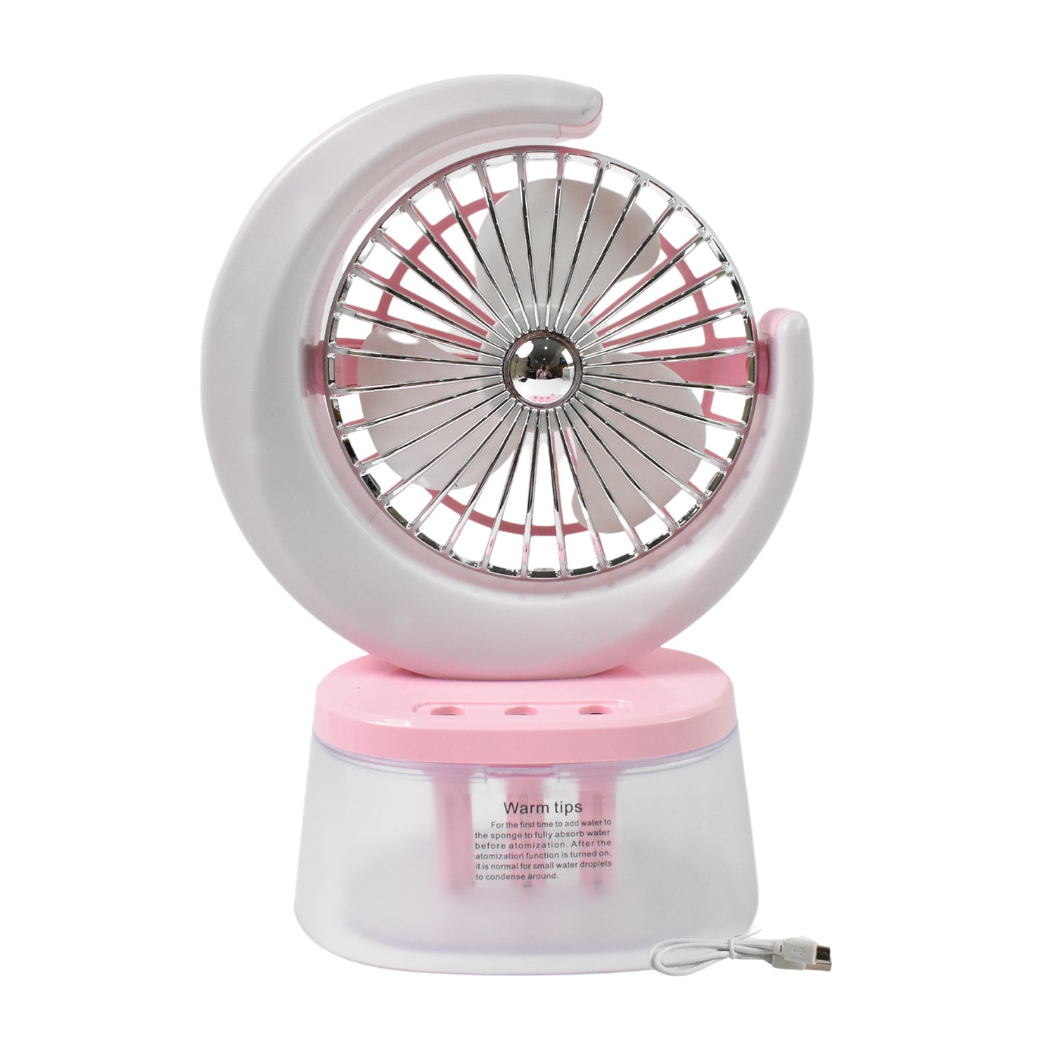 Portable camping fan with LED light and handle, ideal for outdoor use.